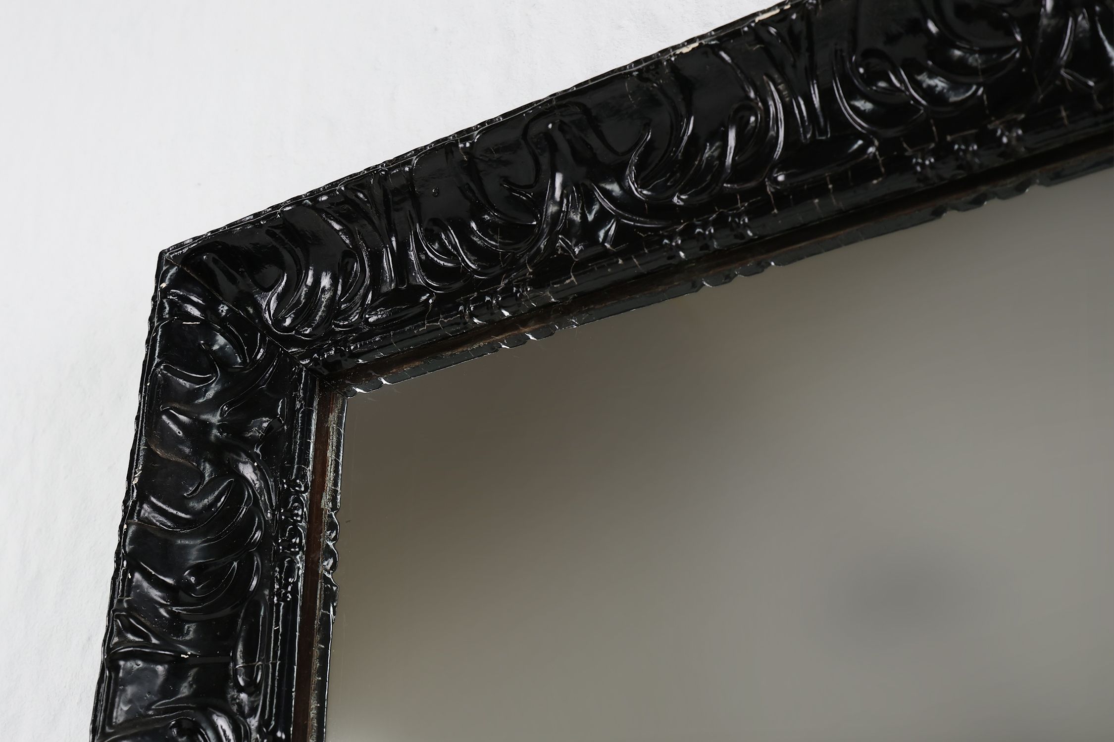Baroque black large oak mantel or fireplace mirror, France ca. 1850thumbnail